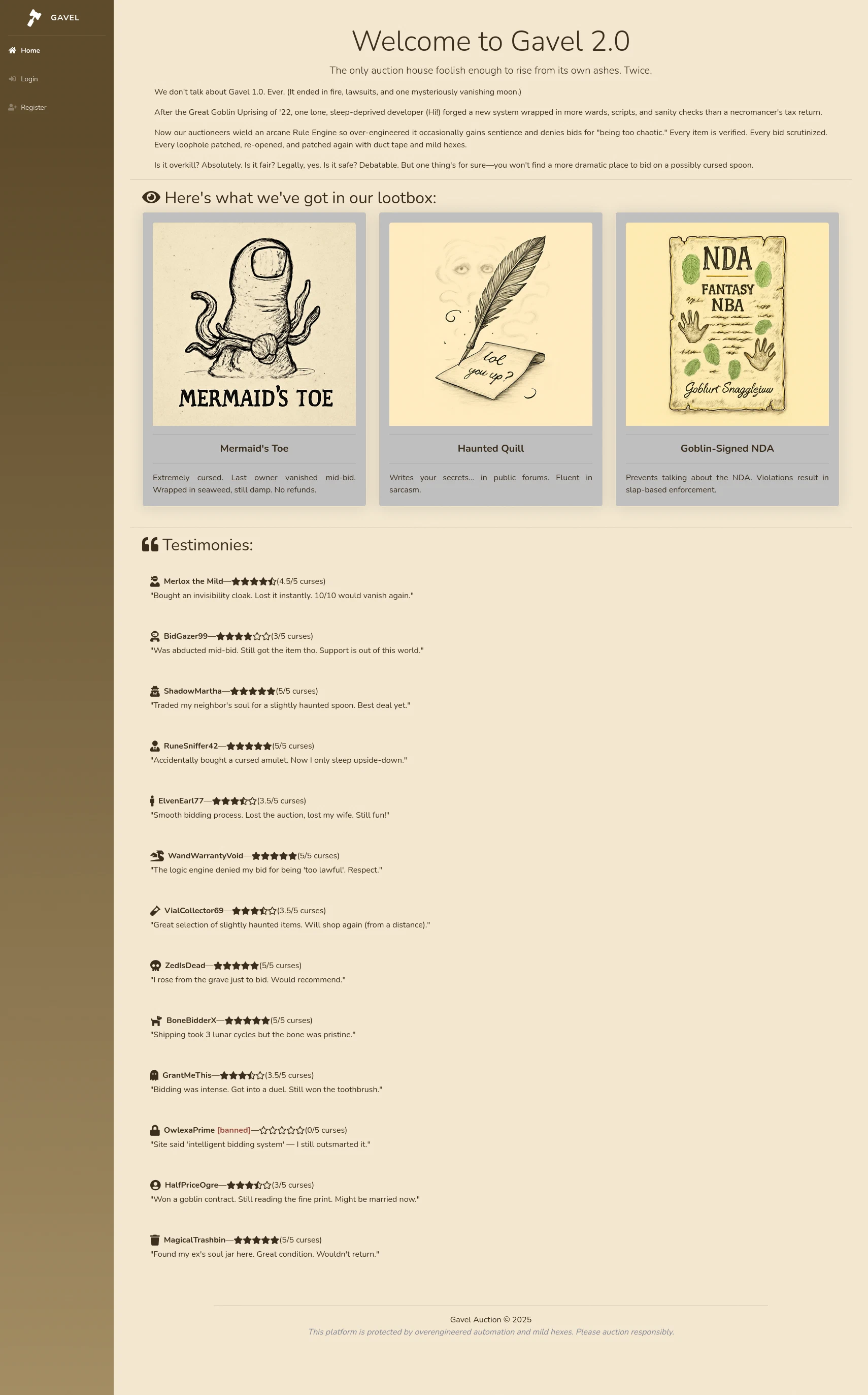 Gavel auction platform homepage